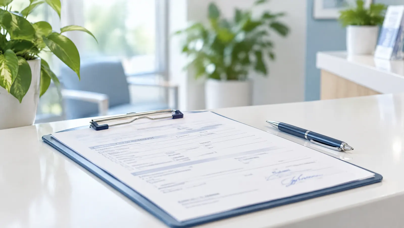 Close-up of a signed medical imaging requisition form on a clipboard